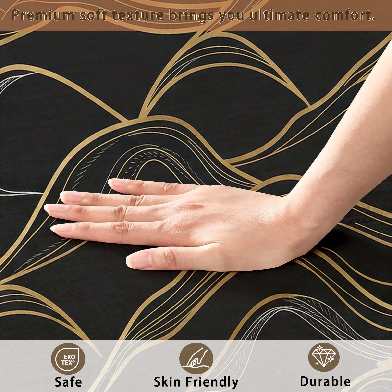 Tapis Salon Moderne Luxueux 160 x 230 cm, Montagnes Géométrique Motifs Ondulés Lignes Lavable en Machine Tapis, Noir AntidéRapant Poil Ras Moquette pour Chambre Salle a Manger Descente Bureau Cuisine