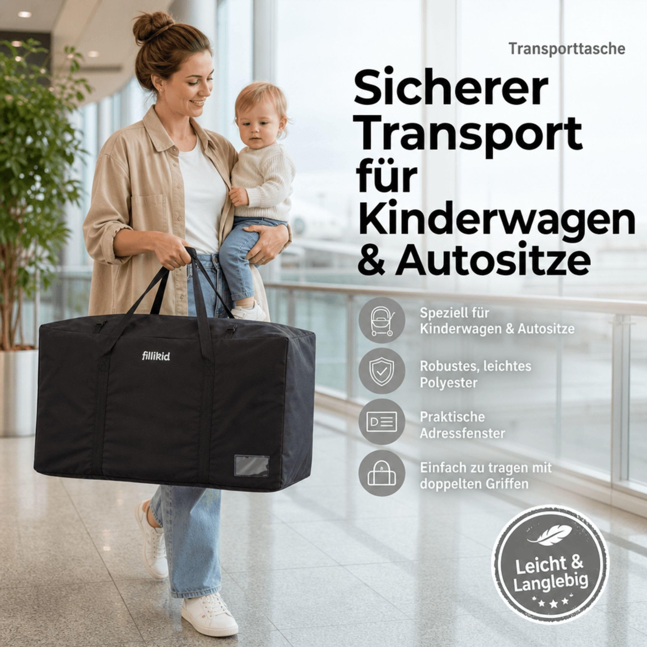 Fillikid Transporttasche für Kinderwagen, Buggys & Autositze mit Riemen und Adressfenster für Joie Mytrax Litetrax