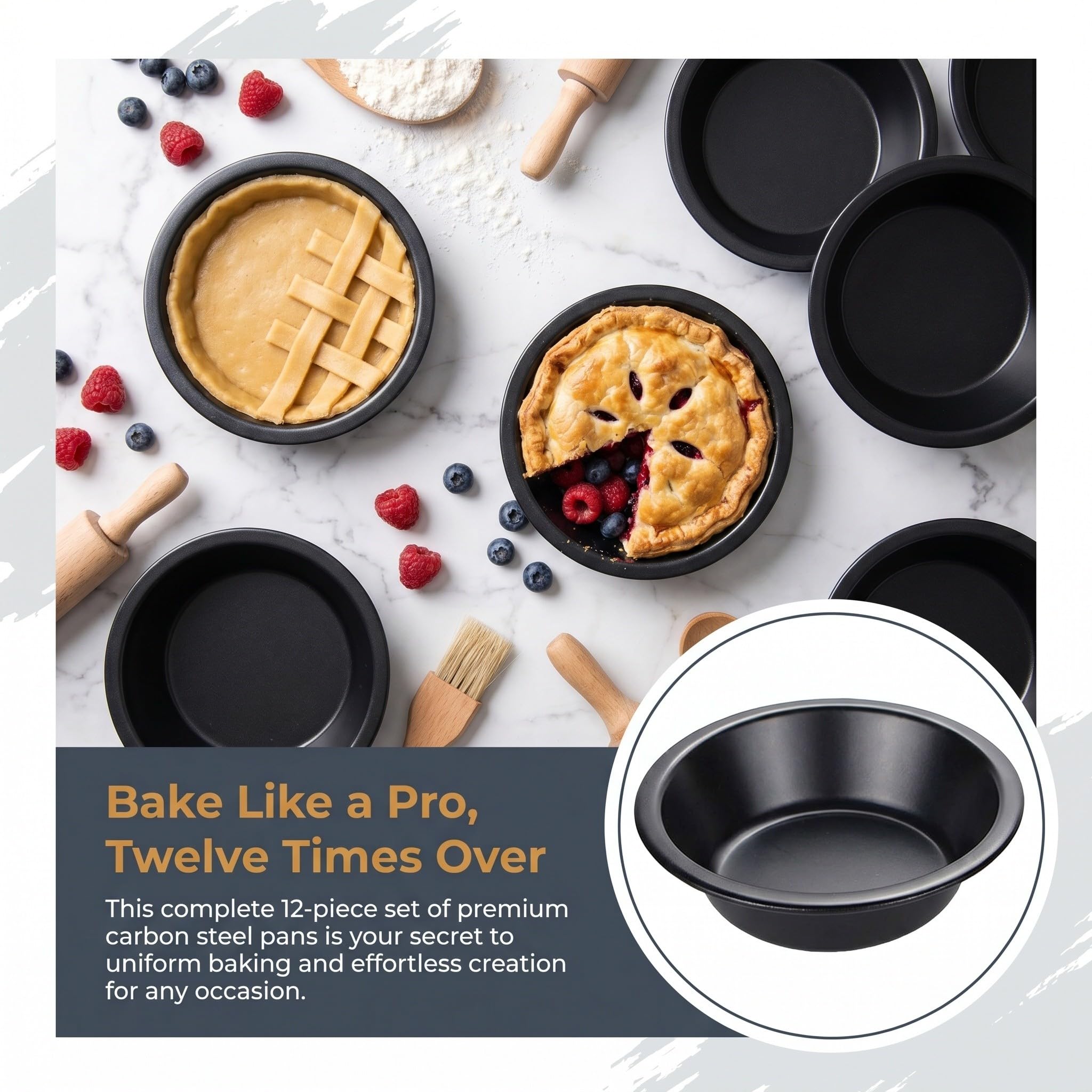Operitacx 12 moldes pequeños para tartas: moldes redondos de acero al carbono de 5 pulgadas para tartas, ideales para hornear pasteles, postres y otras recetas.