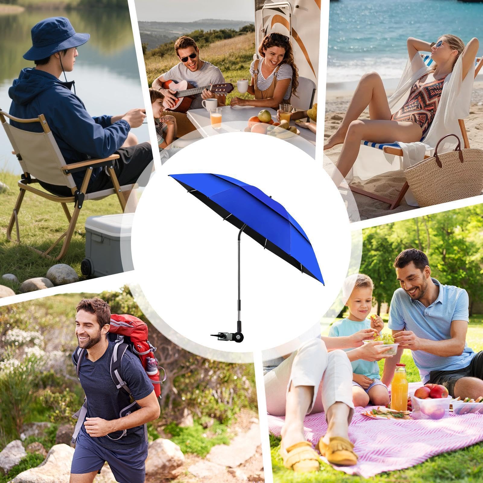 Parasol Con Clip Para Tumbona Toldo Doble Ajustable 180° UPF 50+ | Sombrilla Parasol Para Silla Para Exterior Playa Tomar El Sol Viajes Vacaciones Camping Picnics Patio Silla De Ruedas