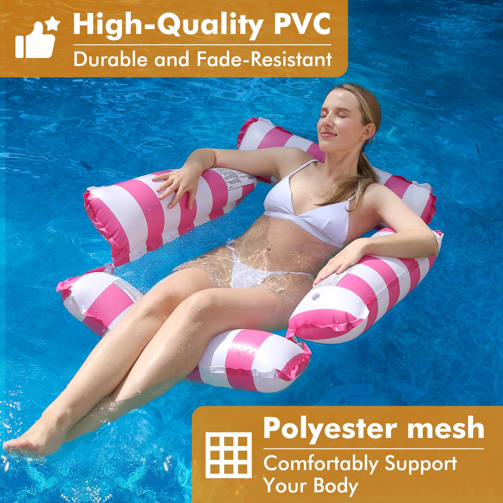 3 Stück Aufblasbare Pool Schwimmliege, Wasserhängematte für Erwachsene und Kinder, 4 in 1 Schwimmsessel mit Netz, Pool Float Lounge Chair, Luftmatratze Pool für Sommer, Strand, Poolparty, 121 × 121 cm