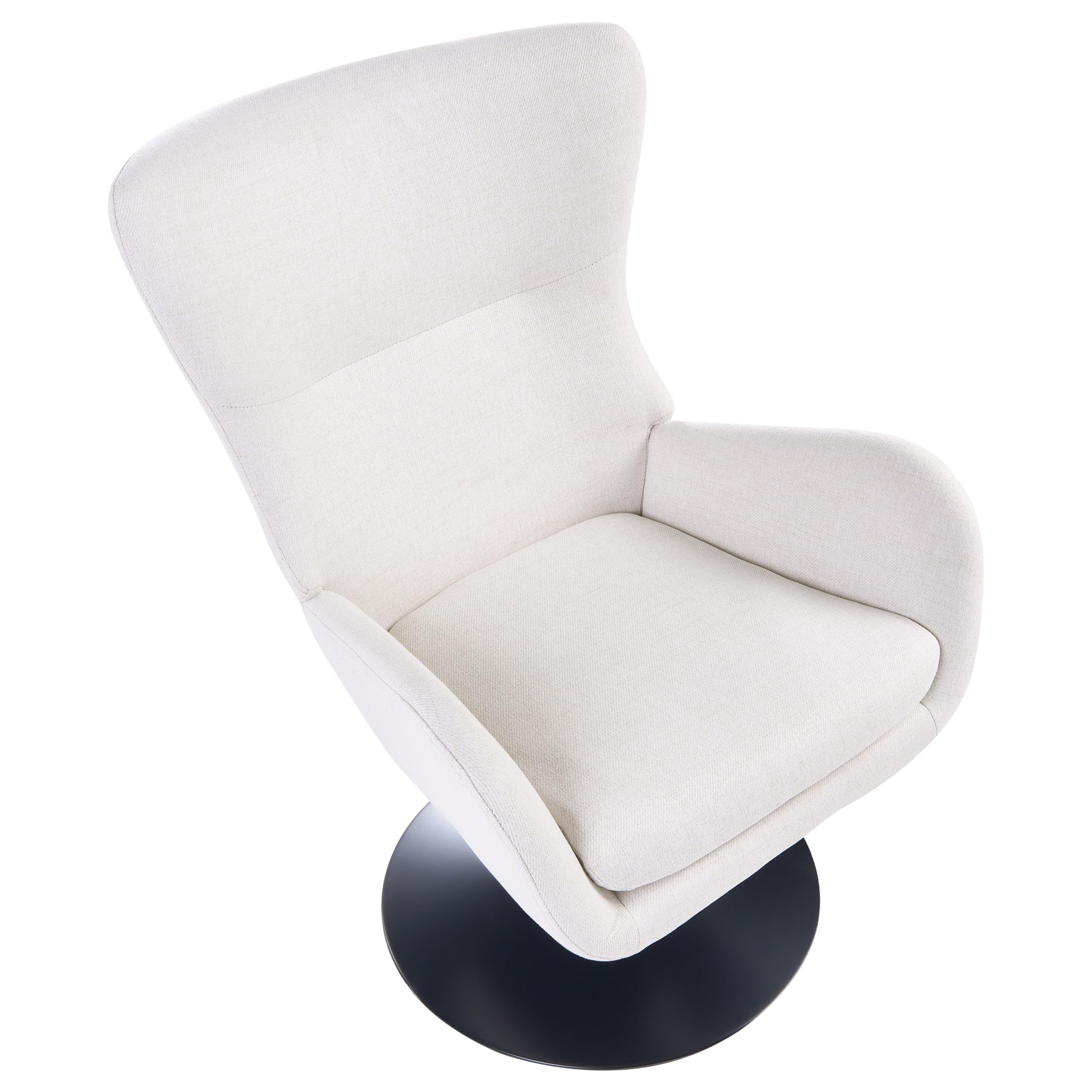 Beliani Sillón Giratorio tapizado de Tela Patas macizas de Hierro Negro Base giratoria de 360° cojín del Asiento Blanco Crema Vigge