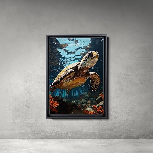 Miniatura 4 de Animal Wall Art, Sea Turtle Canvas, Panoramic, Large Canvas, Turtle Art, Sea Turtle Painting, Seascape, Coastal, Beach Decor, Sofa Art, Aqua, Animal