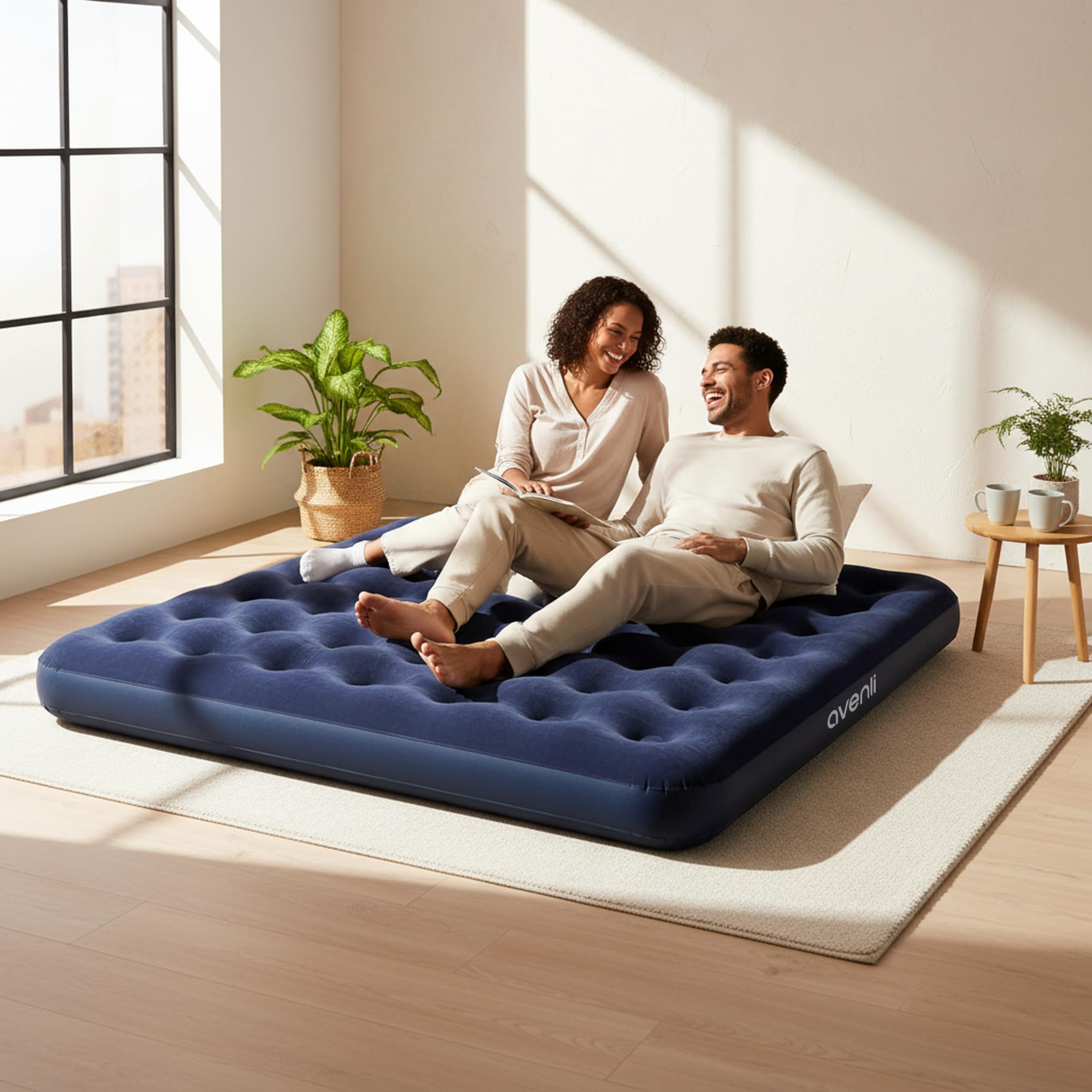 AVENLI Luftmatratze King-Size 203x183x22 cm, aufblasbare Campingmatratze für 2 Personen, Coil-Beam, blau, bis 300 kg, Zelt Camping Wohnmobil Gästezimmer