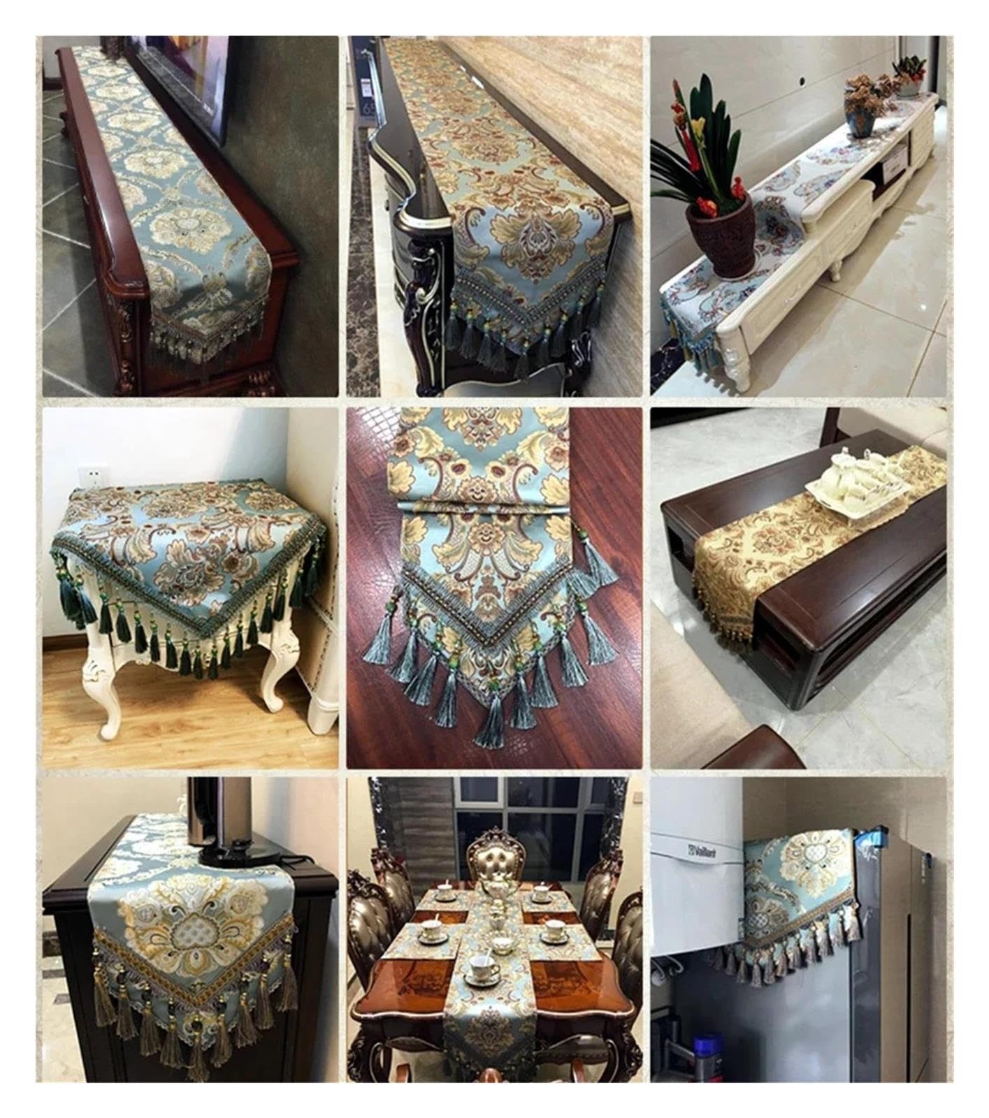 Tischläufer mit Quasten Beiger Jacquard-Tischläufer
