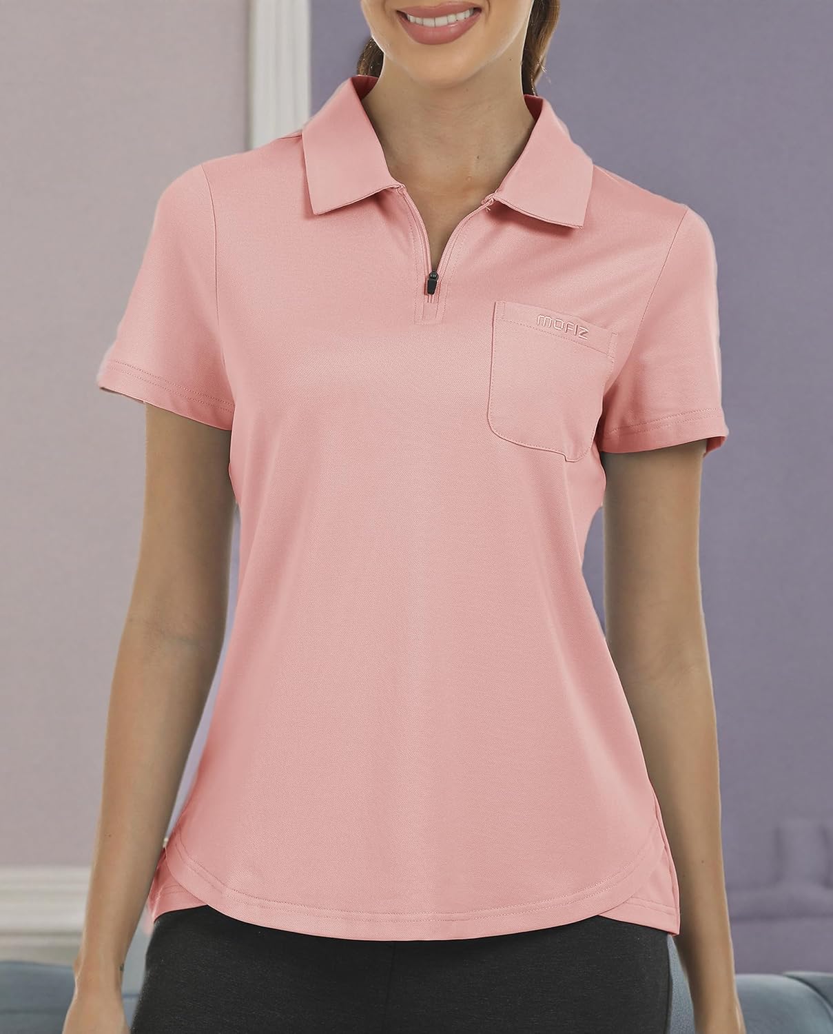 MoFiz Womens Zip up Golf Polo Shirt Short Sleeve Workout Golf Top Moisture Wicking Lightweight Tennis Shirts - Image 7
