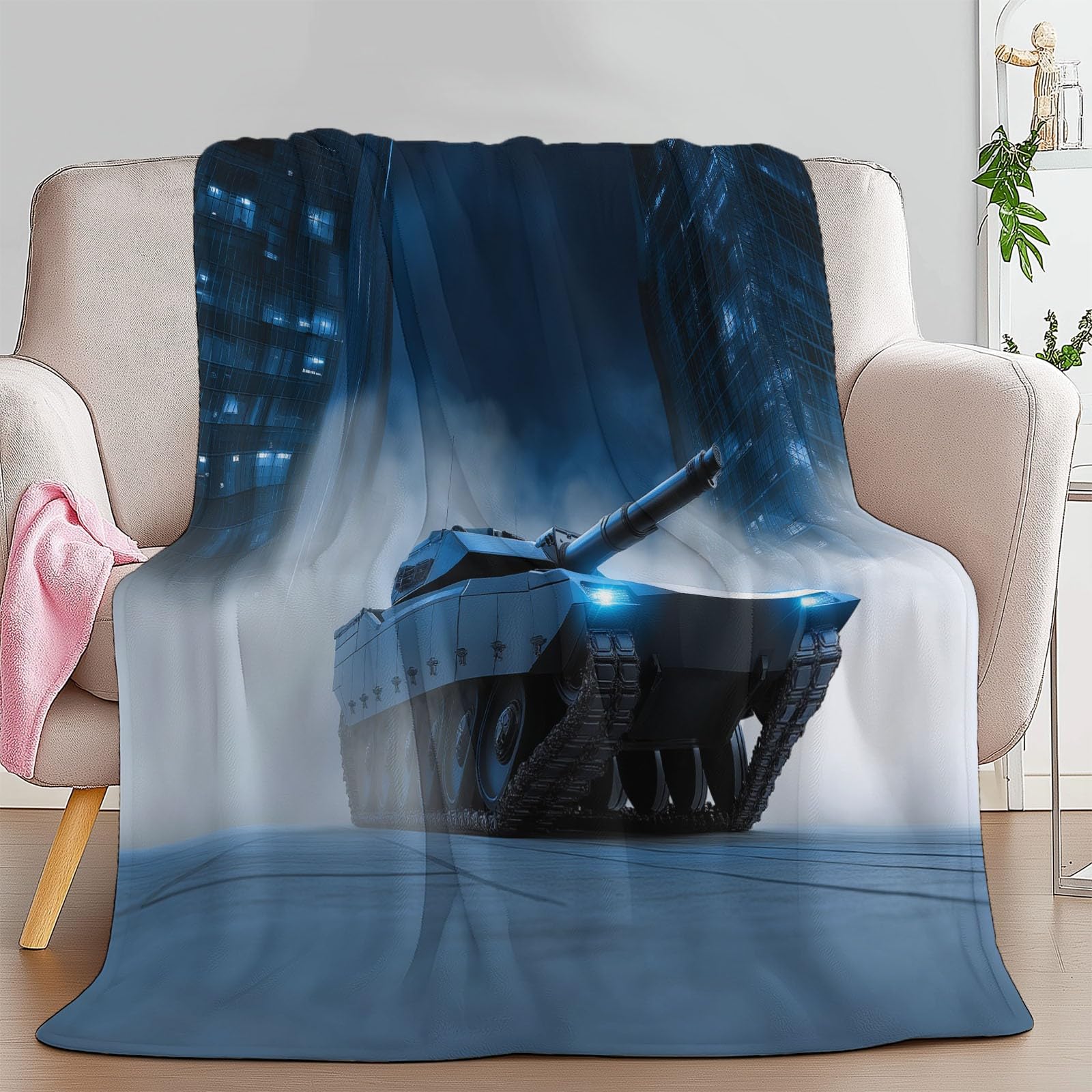 Surrealistyczny niebieski futurystyczny koc z nadrukiem zbiornika dla dzieci, styl science fiction, miękki, przytulny, puszysty, flanelowy koc dla dziewcząt, 220 x 240 cm, ciepła pościel polarowa na