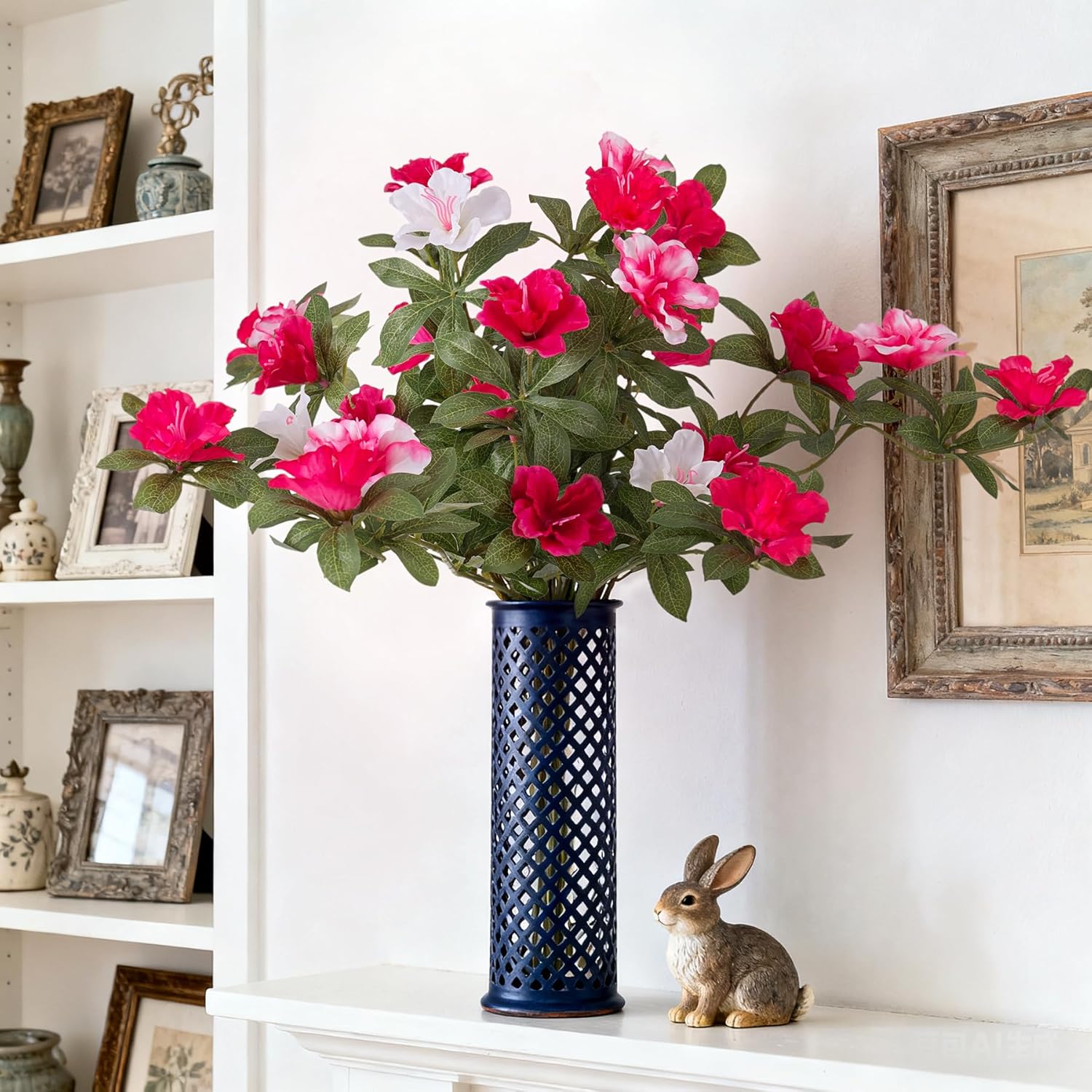 Ammyoo Artificial Fake Azalea Flowers for Outdoor Spring Decoration, Faux Silk Flower for Summer UV Resistant Look Real Plants for Garden Yard Porch Walkway Indoor Decor, 2PCS