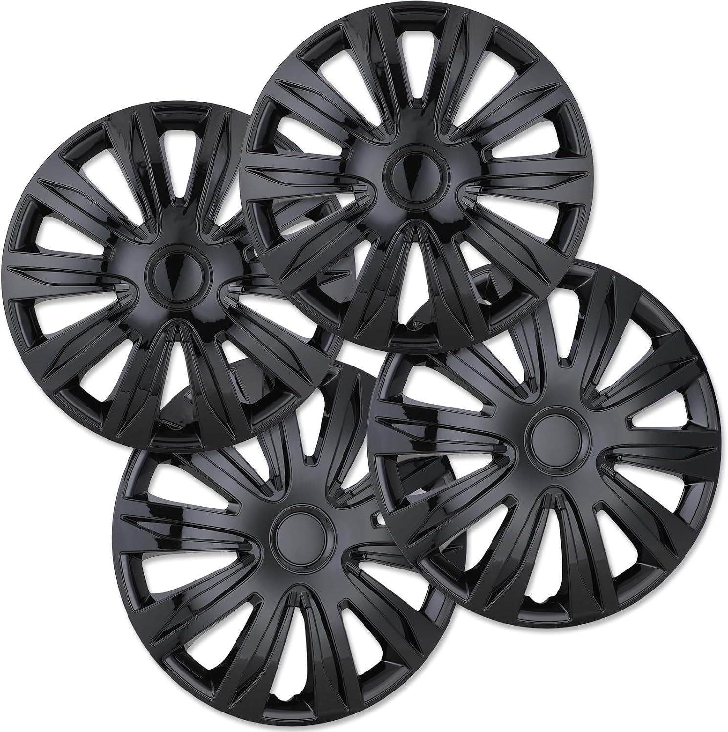 15 Inch Universal Hubcaps, Black Lacquer Wheel Rim Covers, Set of 4 ABS&PC Material Hub Caps, Snap-On Design Replacement for Car, Pickup Truck, SUV etc - Universal 15” Black Lacquer 4-Pack