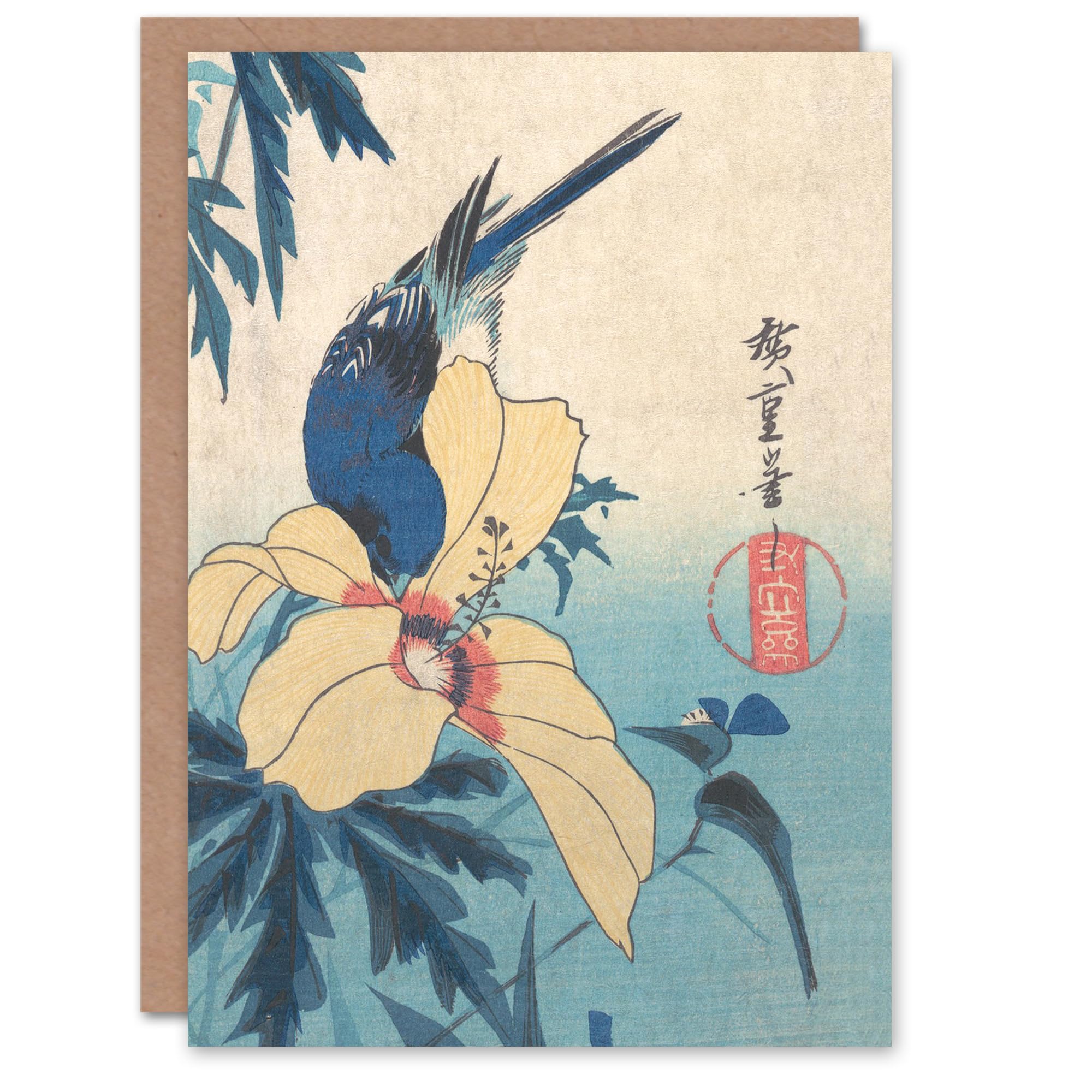 Artery8 Greeting Card - Hibiscus & Bluebird in Blue