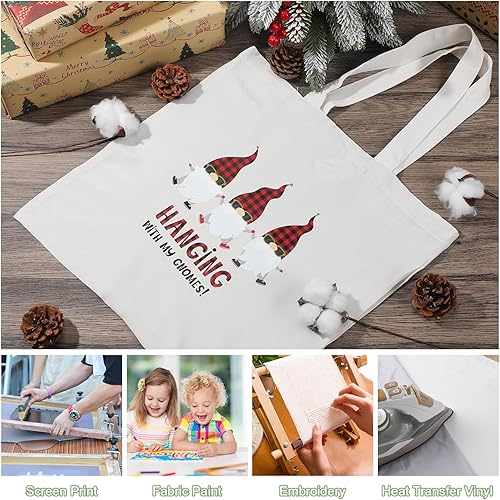 Miniatura 4 de Roowest 120 bolsas de algodón a granel de 15 x 16 pulgadas, bolsas de tela en blanco reutilizables con asa larga para mujeres y hombres, bricolaje
