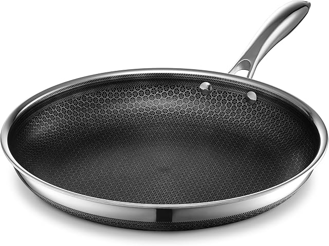 HexClad Patelnia 30 cm z nienagrzewającym się uchwytem, hybrydowa stal nierdzewna, bez PFOA, nieprzywierająca powierzchnia, nadaje się do płyty indukcyjnej, ceramicznej, elektrycznej i gazowej