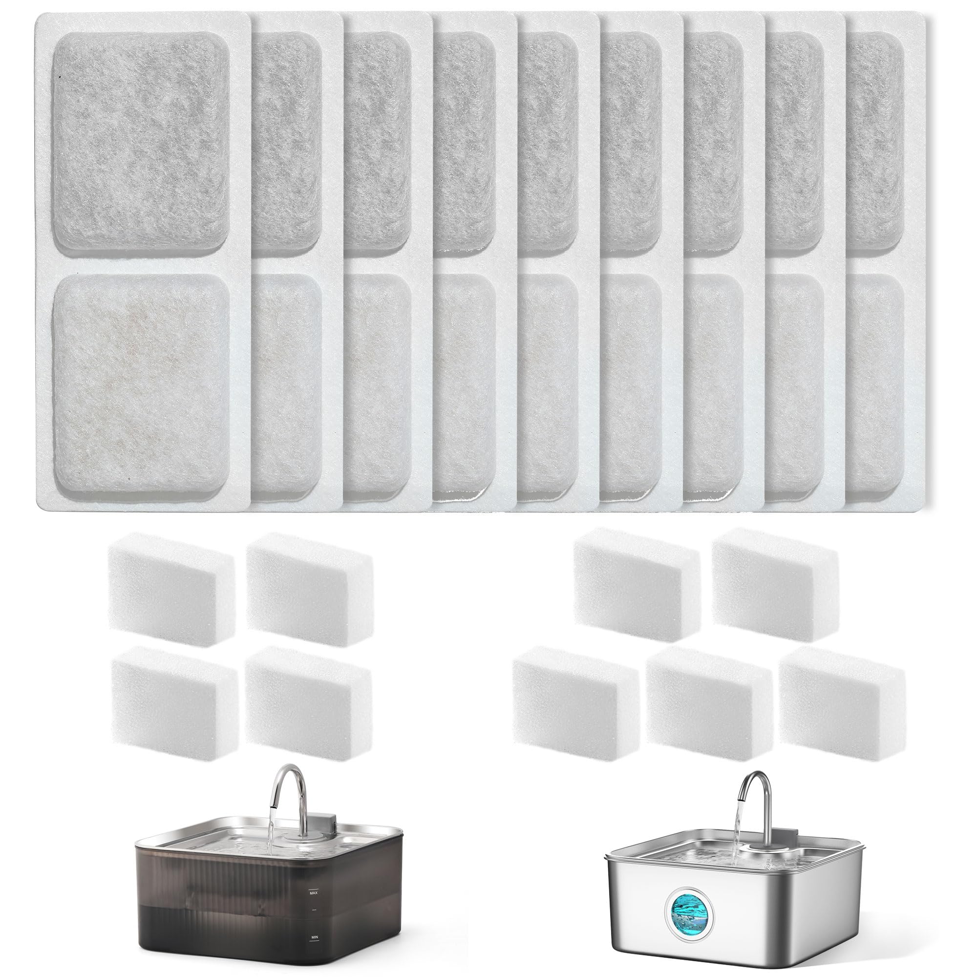 Dog Cat Pet Water Fountain Filter Replacement 9 Packs - Activated Carbon & Ion Exchange Resin Filters with Pump Foam Sponges - Compatible with