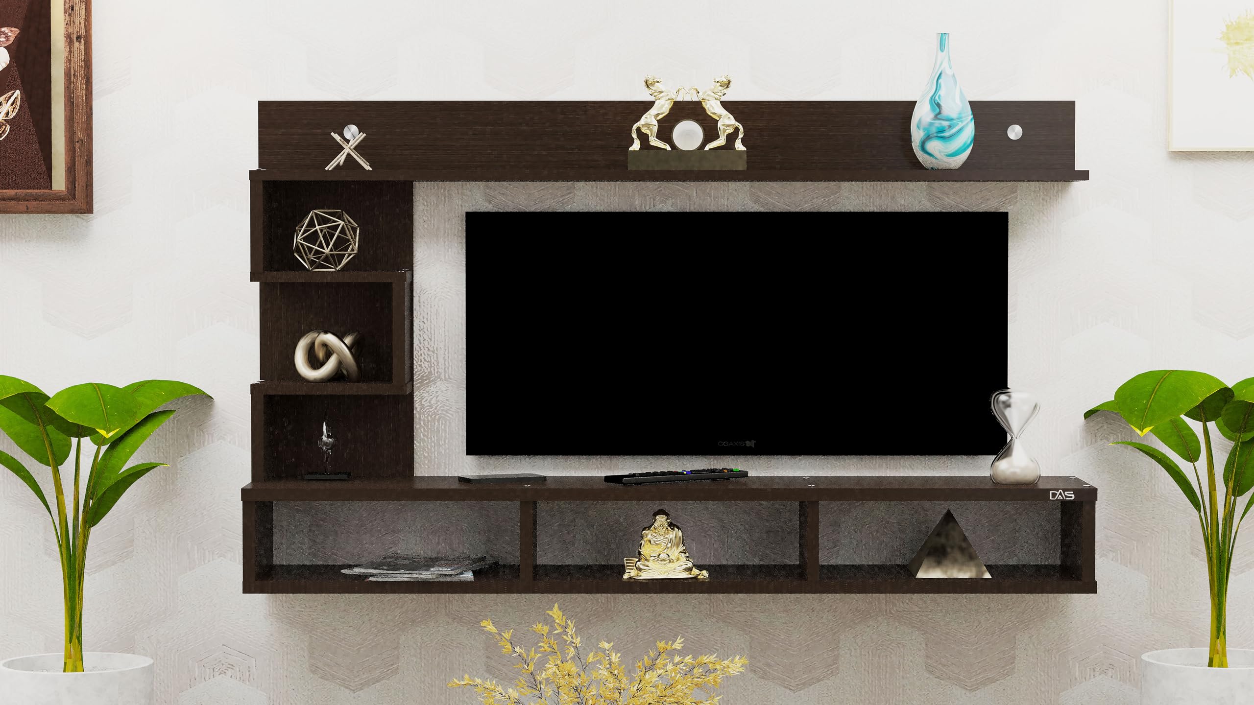 DAS PROXIMA Engineered Wood Wall Mount TV Entertainment Unit/Tv Rack Set to Box Stand with Wall Shelves for Living Room (Ideal for up to 43") Screen Flowery Wenge Finish-image-39