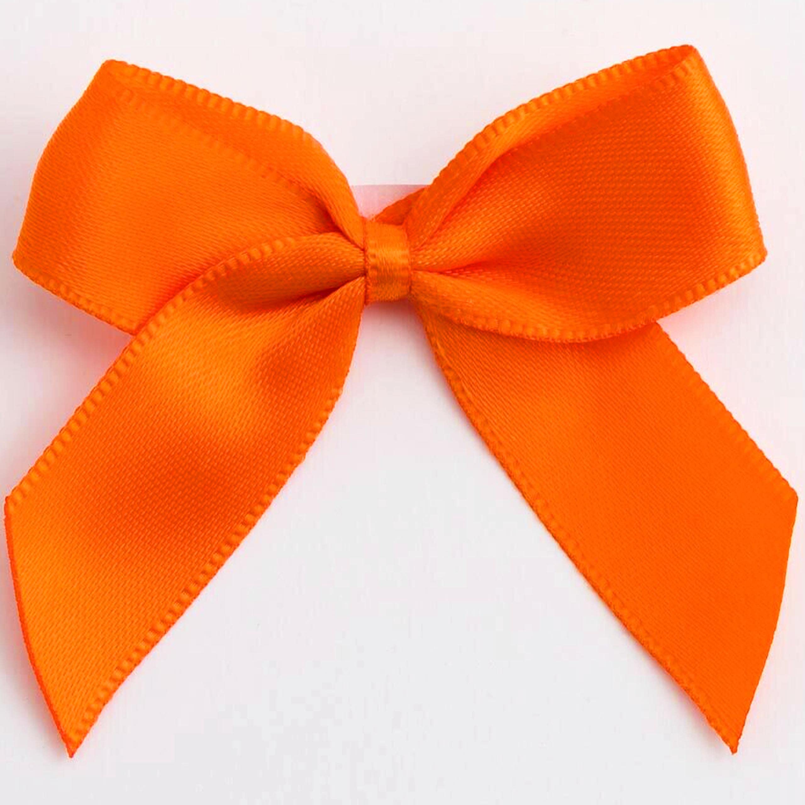 5cm Double Satin Bows – Self Adhesive Pre-Tied Ribbon Bows for Craft Gift Wedding Decoration (Orange, 24pcs)