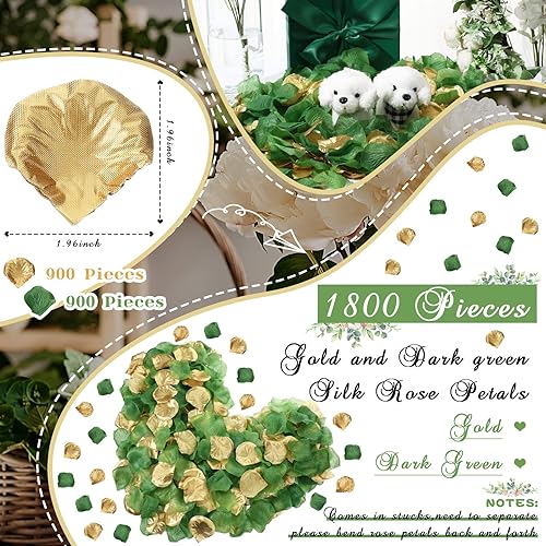 Miniatura 2 de 1800 pétalos de flores de seda prémium para bodas, baby showers, decoración del hogar, verde, dorado y turquesa