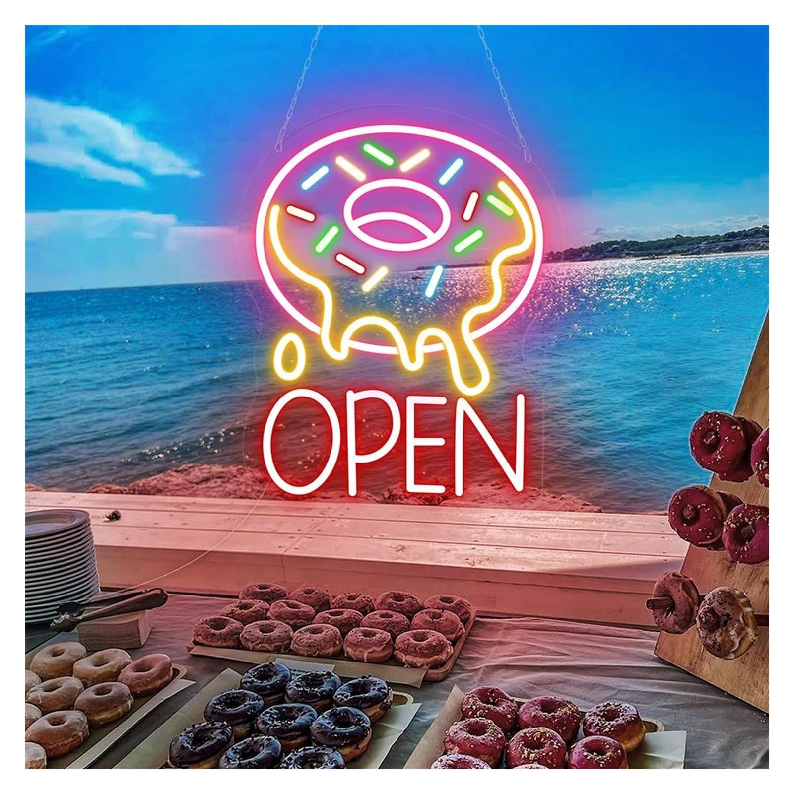 Shouxi E Sign Lamp Doughnut Open Neon Sign Fast Food Shop Wall Decor Bakery Shop Restaurant Decoration Neon Light 50Cm(E)