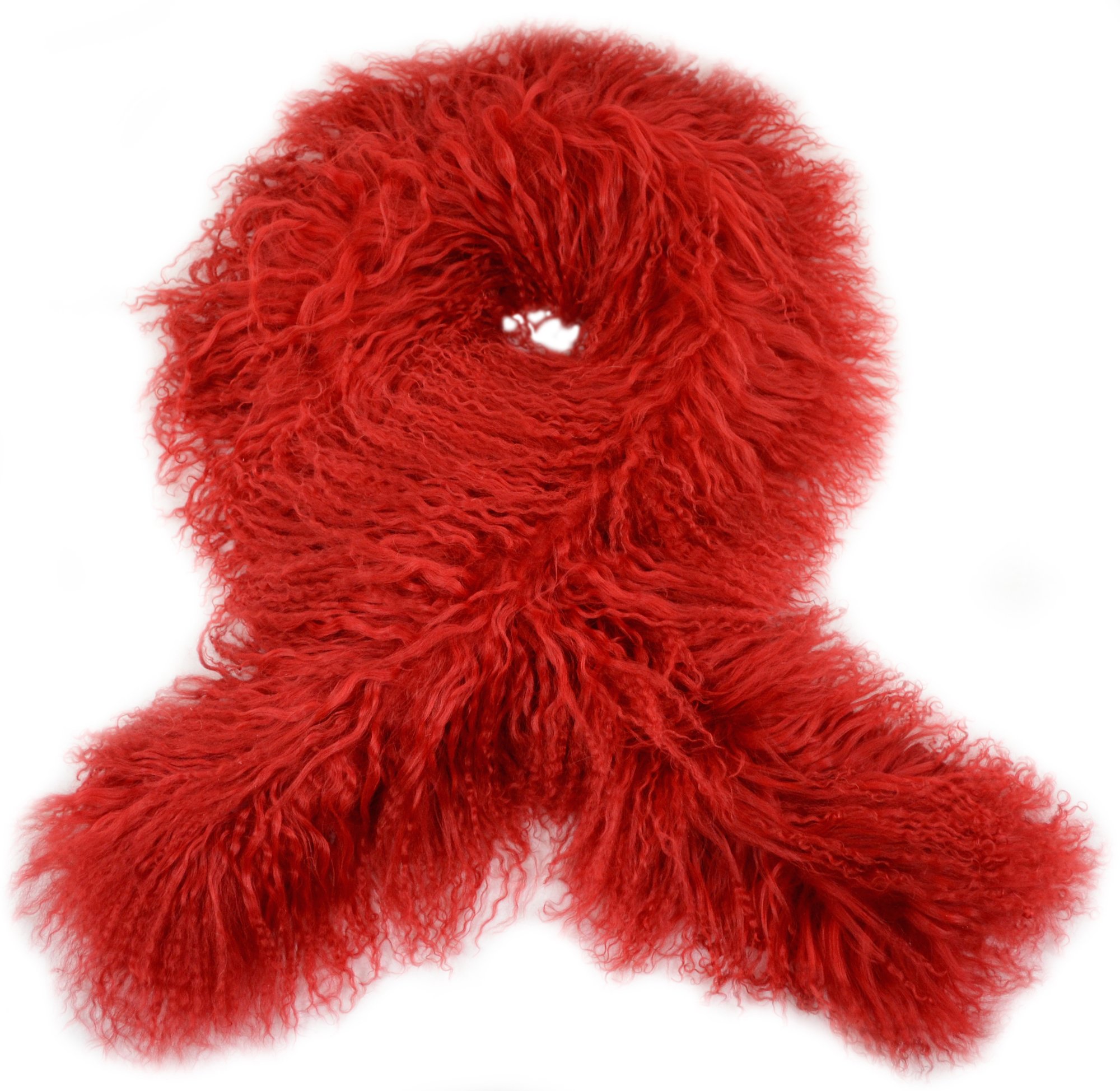 SNUGRUGS Womens Extra Long Genuine Curly Mongolian Sheepskin Scarf/Boa - Bright Red