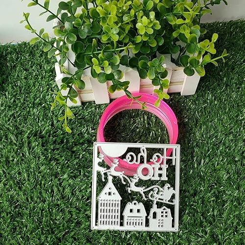 Miniatura 2 de Troqueles de corte de Navidad de metal, diseño de ciervos de casa de pueblo bosque, troquelados, plantillas en relieve, molde de plantilla para