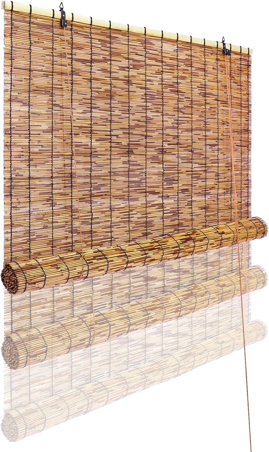Reed Curtain, Bamboo Light Filtering Roller Shades,47" W x 71" H Retro Natural Roll Up Window Blind for Outdoor Indoor