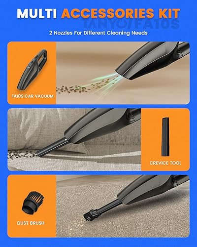 Miniatura 5 de TANYO Aspirador de mano inalámbrico Pro, mini aspiradora de coche recargable con filtro HEPA inoxidable, pequeño portátil de mano interior del coche