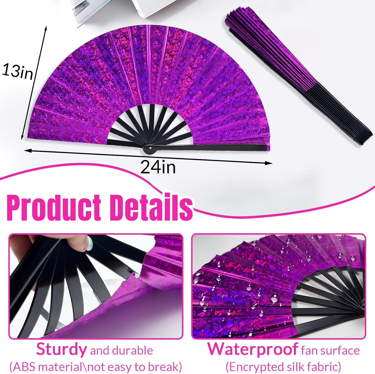 HJX 2Pcs Boots On The Ground Hand Fan Clacking Fans for Line Dancing, 13'' Large Rave Popping Folding Fan for Women Men