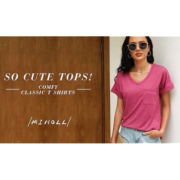 MIHOLL-Womens-Short-Sleeve-V-Neck-Shirts-Loose-Casual-Tee-T-Shirt MIHOLL Womens Shirts Casual Tee Shirts V Neck Short Sleeve Loose Fits Tops Blouses (White, Medium)