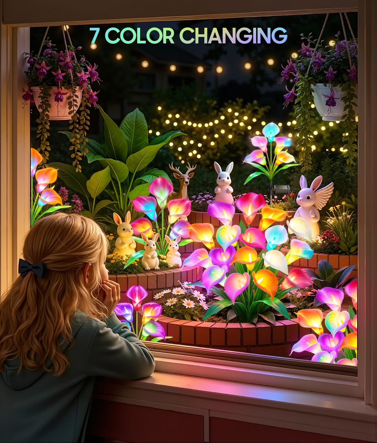 KOOPER Lot de 4 lampes solaires décoratives d'extérieur avec 20 fleurs de lys calla, étanches IP65 pour jardin, pelouse, jardin, cadeau pour femme, maman