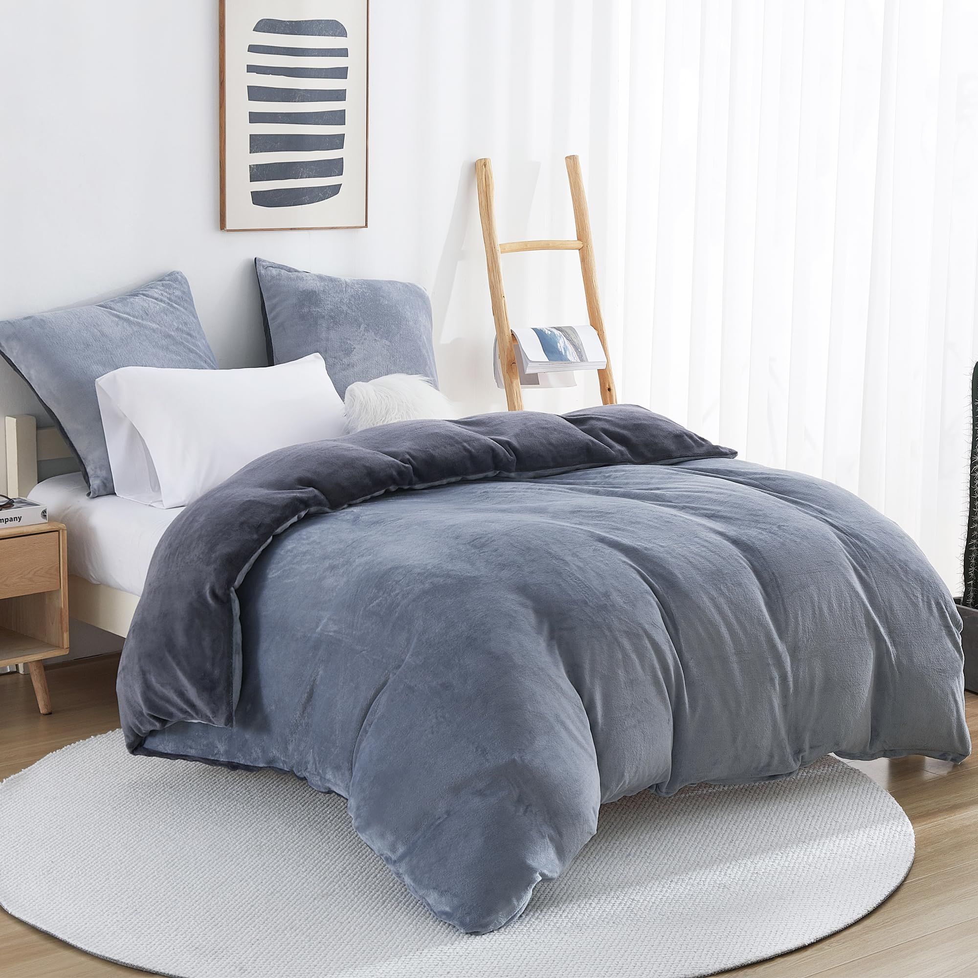 Viviland Winter Flanell Bettwäsche 200x200cm Bettdeckenbezug-Set Für Winter 2 Kissenbezüge 80x80cm- Grau Fleece Dicke Winterbettwäsche - Warme Kuschelige Bettdeckenbezug mit Reißverschluss