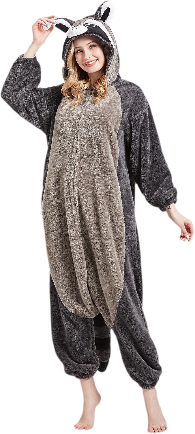 DELEY Adult Raccoon Animal Onesie Pajamas,One Piece Pajamas,Halloween Cosplay Costumes Homewear Jumpsuit - Image 4