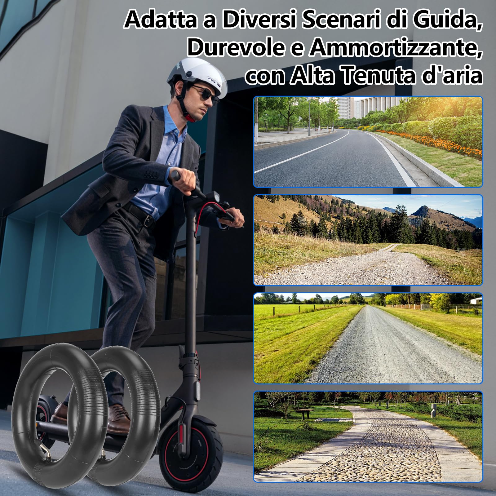 10x2 54-152 Camera d'Aria per Passeggino 10 Pollici 10 x 2/2.125 con Valvola a 45° – 2mm Doppio Spessore – Per Passeggini e Monopattini Elettrici – Camera d'Aria Durevole