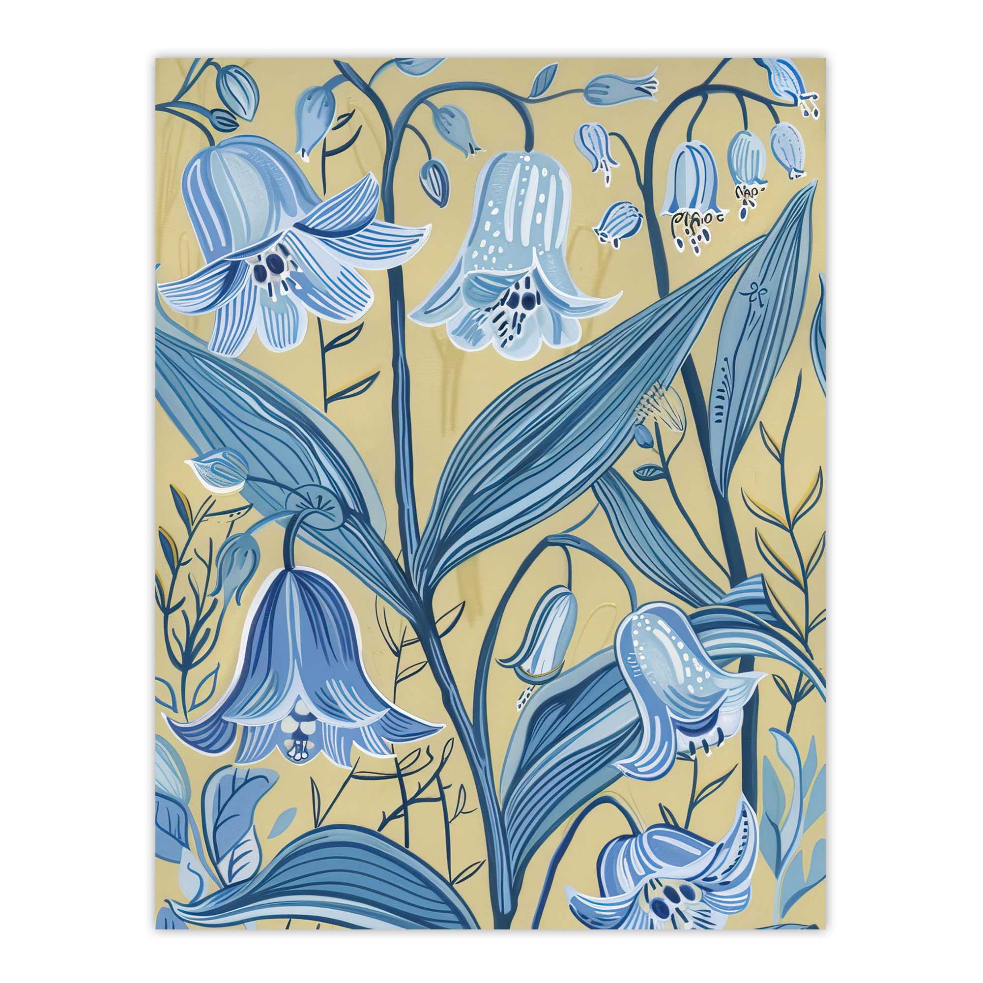 Artery8 Bluebells in Bloom Painting Ochre Blue Flowers Living Room Large Wall Art Poster Print Thick Paper 18X24 Inch