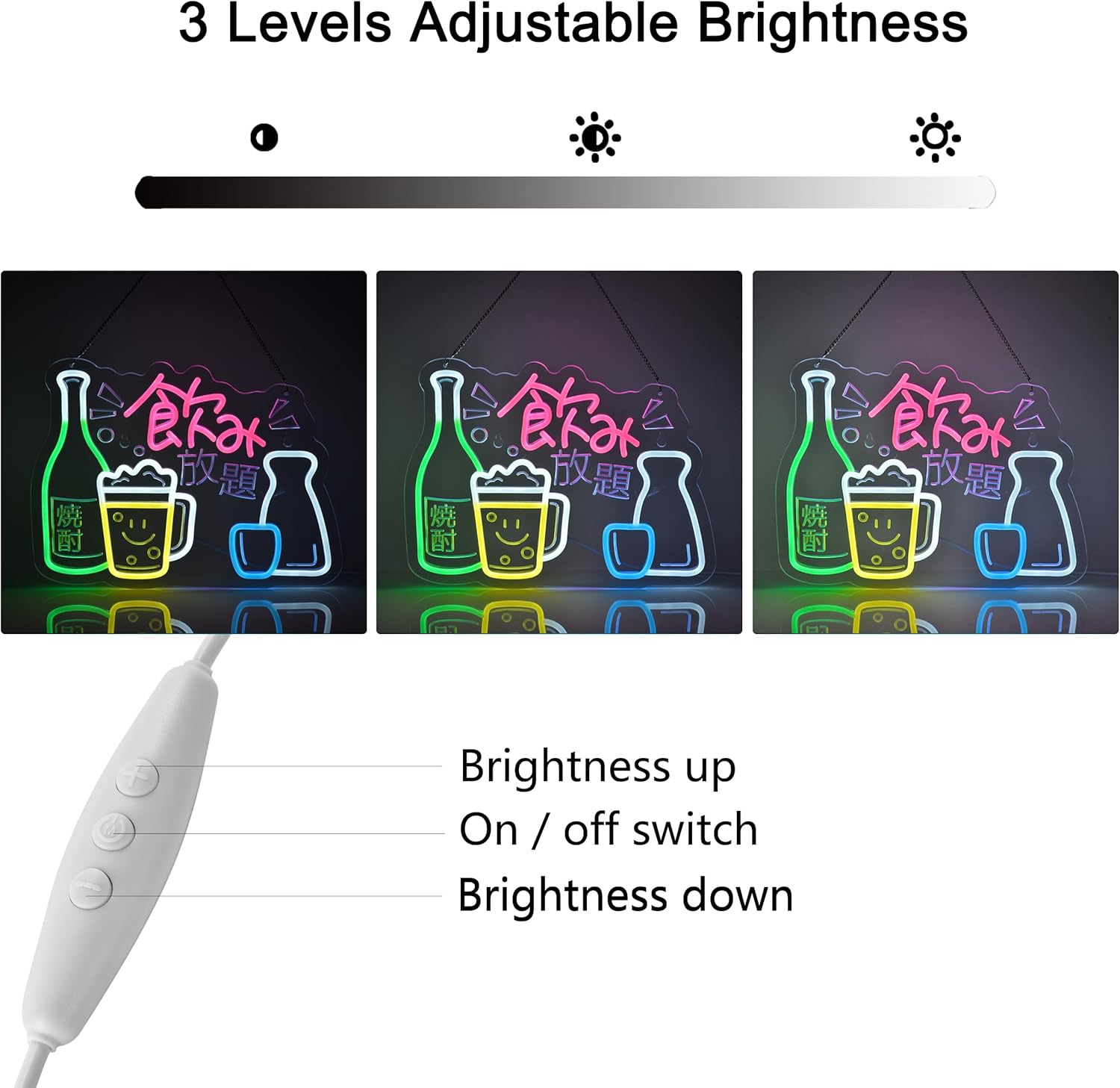 CNBEYOUNG Japanese Unlimited Drinks飲み放題 Neon Sign, Neon Lights Hanging Wall Art Decoration for Restaurant Shop Bar Club Kitchen Party Home Decor, USB Powered Ultra Bright Dimmable,16.14x 12.2inches