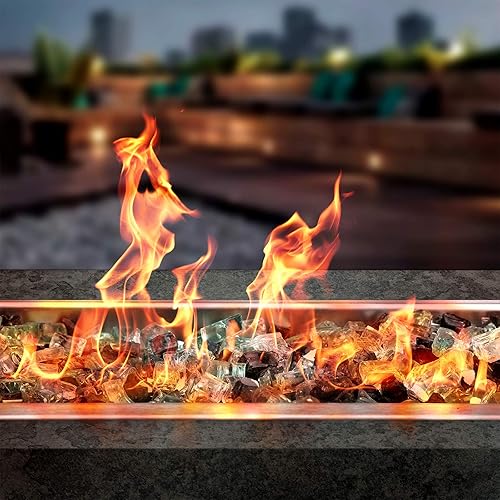 Miniatura 5 de Onlyfire Vidrio de Fuego Reflectante Mezclado de 10 Libras para Hoguera, Chimenea y Paisajismo, Rocas de Vidrio de Fuego de Colores Mezclados de