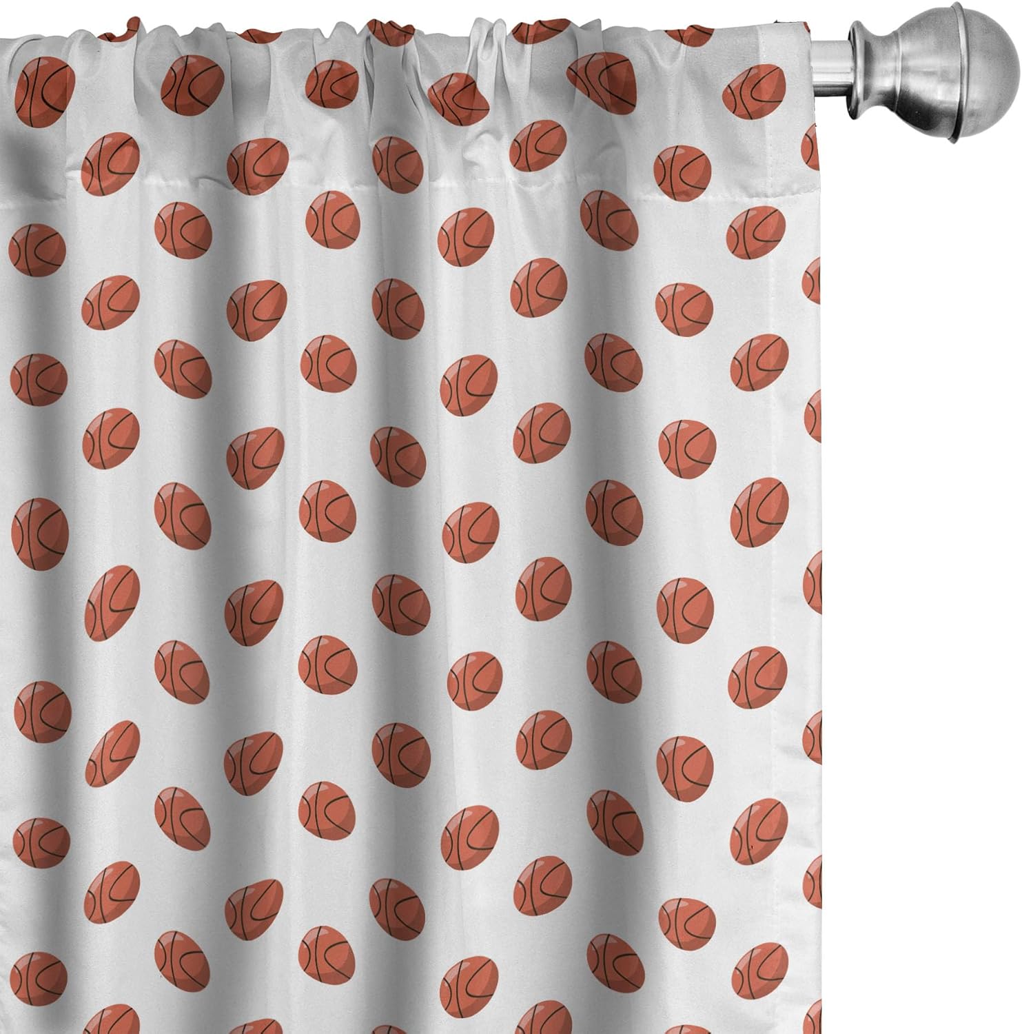 Ambesonne Basketball Curtains, Cartoon Classical Balls Competition Scoring Professional Tournament, Window Treatments 2 Panel Set for Living Room Bedroom, Pair of - 28" x 95", Cinnamon White