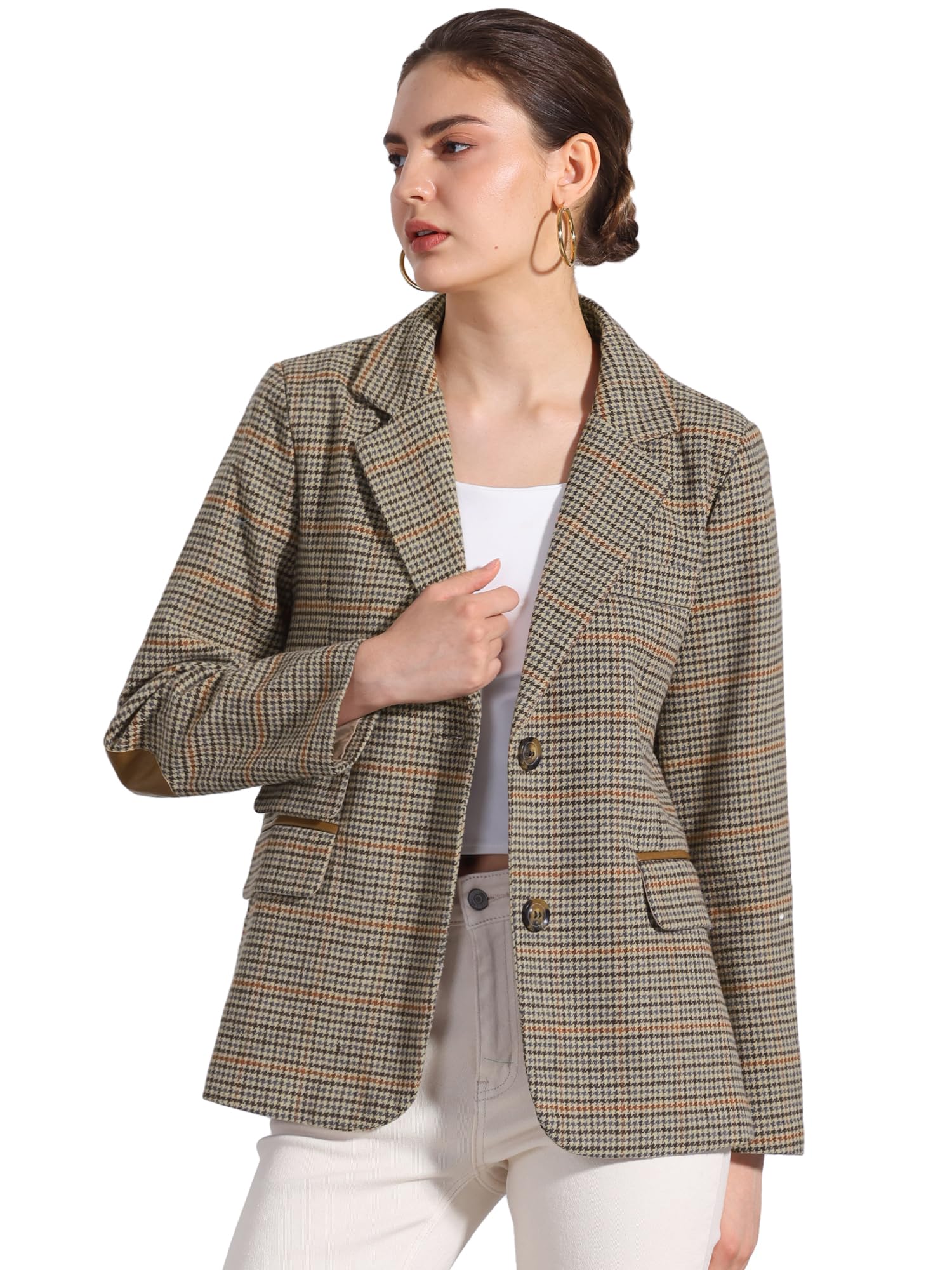Allegra K Donna Giacca Blazer Formale da Lavoro con Bottoni sul Risvolto Scozzese con Intaglio Scozzese
