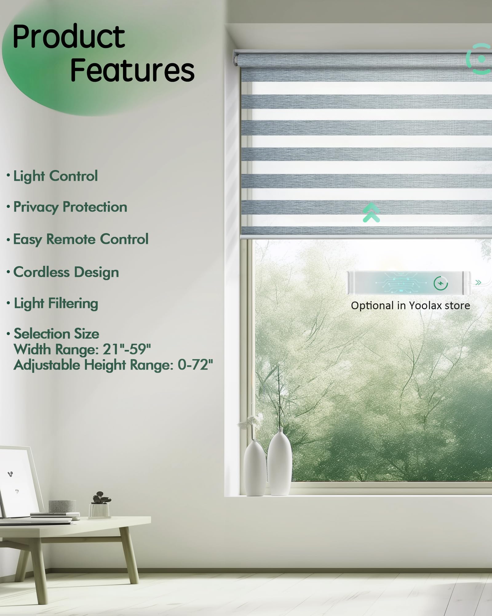 Yoolax Motorized Zebra Blinds, Electric Zebra Shades for Indoor Windows, Motorized Shades Light Control Horizontal, Automatic Window Shades for Bedroom Office Kitchen (80% Shading Grey, 59