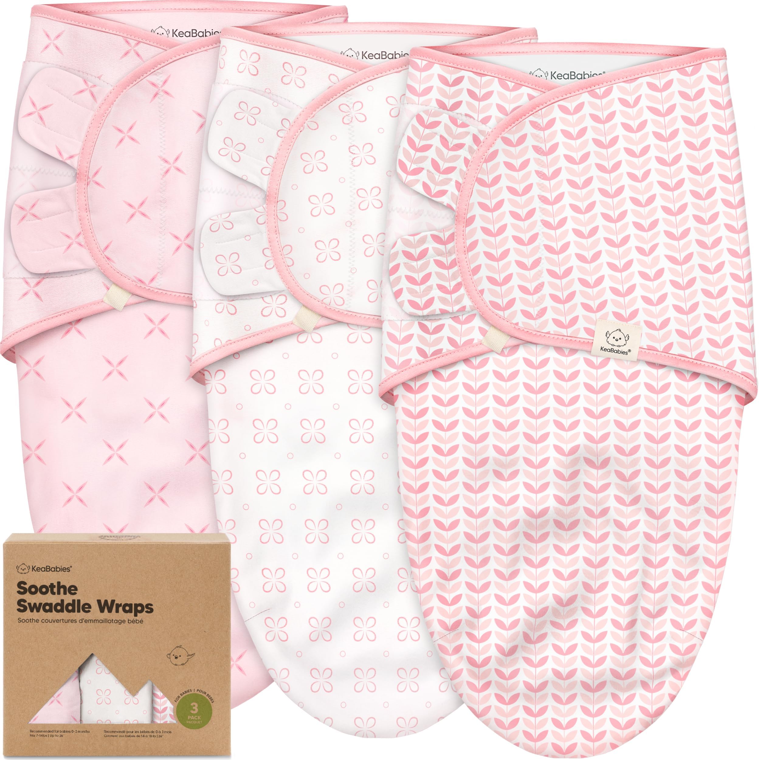 3-Pack Organic Baby Swaddle Sleep Sacks - Swaddles for Newborns, Infant 0-3 Months, Baby Girls, Boys, Soft & Snug Newborn Sleep Sack, Nursery Swaddling Blankets (Blossom, OS)