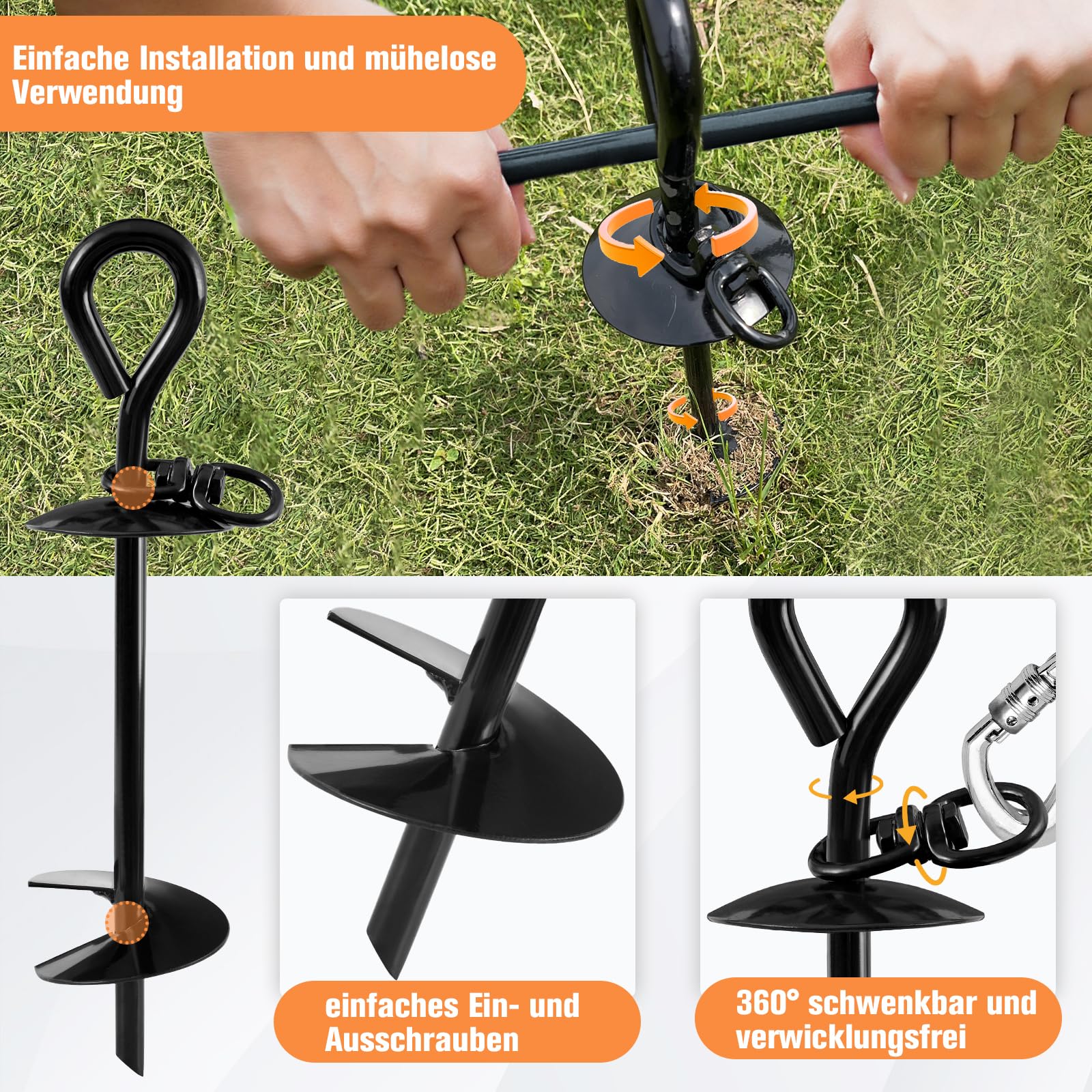 Snagle Paw Piquet d'ancrage pour chien extra résistant pour accrocher une chaîne dans le jardin ou le camping, ne se plie pas ou ne tire pas pour chiens de petite, moyenne ou grande taille, noir