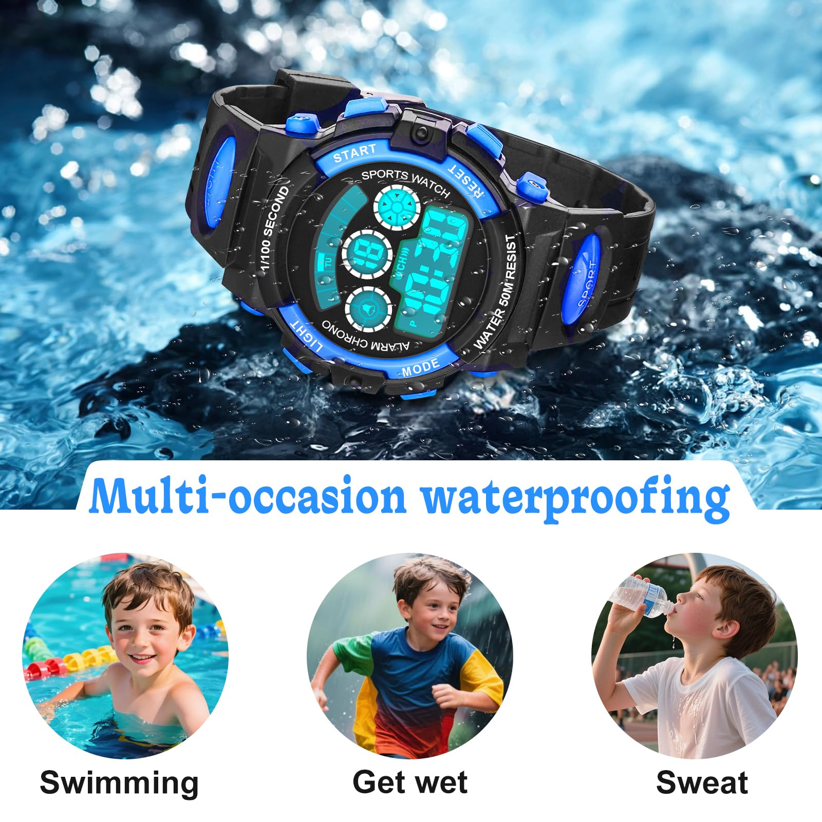 Reloj digital impermeable para niños DTKID