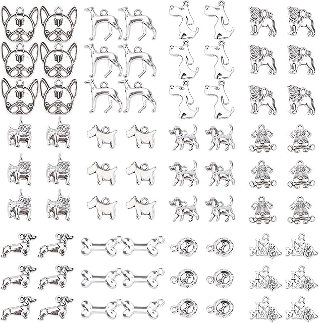 SUNNYCLUE 72pcs Alloy Dogs Charms Puppy Pendants Mixed Shapes Antique Silver Tibetan Style for Jewelry Making DIY Craft Charms Pet Crafts Supplies Jewelry Findings