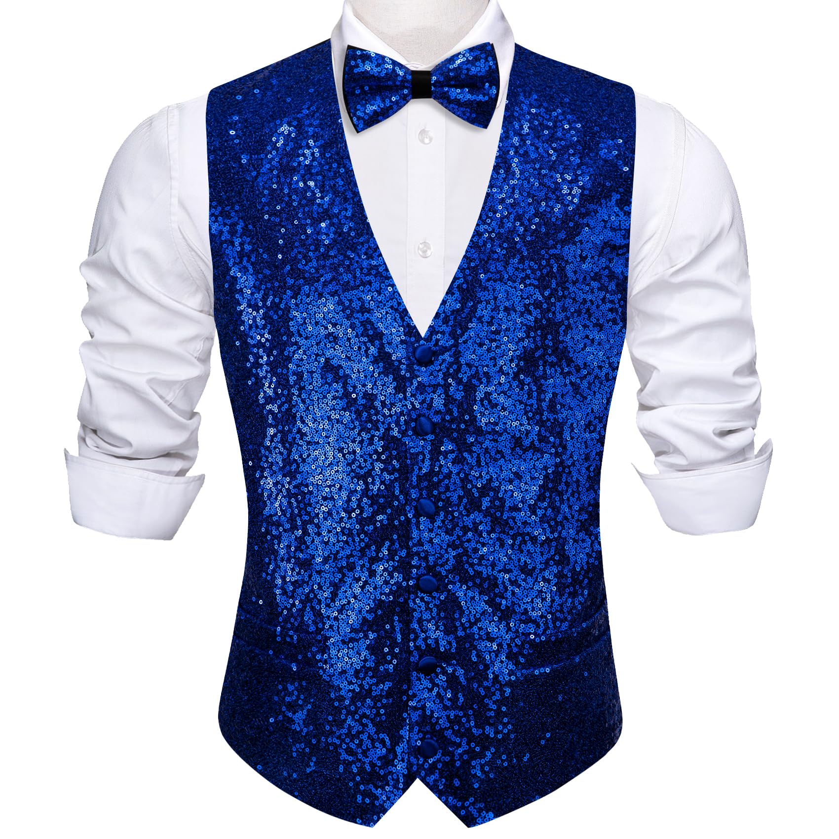Barry.Wang Set gilet da uomo con paillettes con scollo a V, gilet lucido con papillon, per feste di fine anno, smoking, matrimonio, abito da uomo, taglie S-3XL