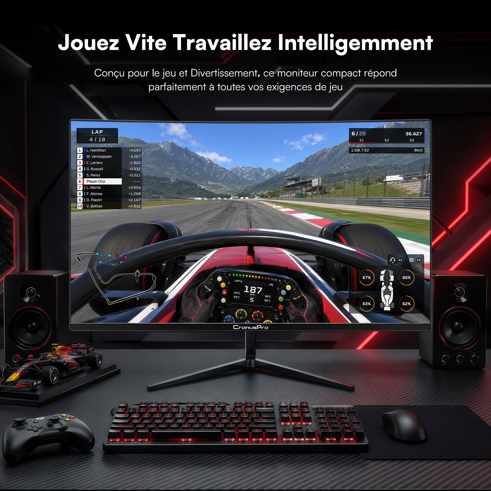 Écran PC Gamer Incurvé 24 Pouces, 240Hz, FHD 1920 x 1080, Moniteur Gaming 3000R, 1ms MPRT, HDMI/DisplayPort, 98% sRGB, AMD FreeSync Premium, VA Panel, Eye Care, VESA Mount 75 * 75mm, Noir