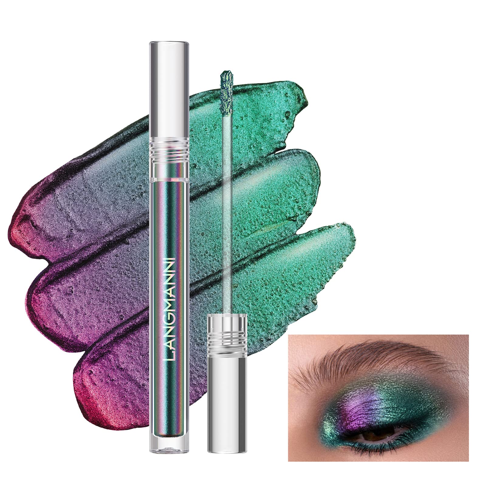 Multichrome Eyeshadow, Intense Color Shifting, Waterproof&Long-Lasting with No Creasing Green Purple Glod Duochrome Eyeshadow, Cruelty Free High Pigment Metallic Shimmer Eyeshadow, Chameleon Glitter Liquid Eyeshadow (green)