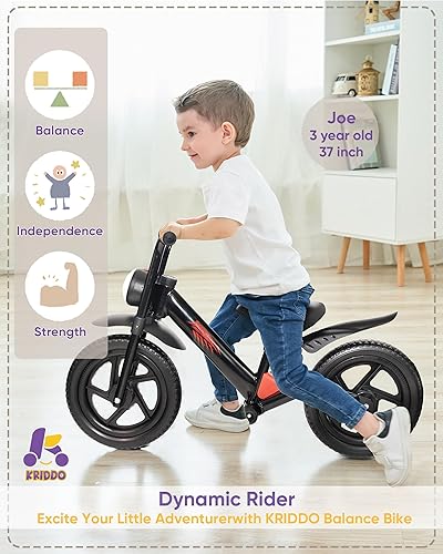 Miniatura 2 de KRIDDO Bicicleta de equilibrio para niños de 2 a 5 años, con luz delantera, neumáticos mejorados para todo terreno, rodamiento mejorado para una