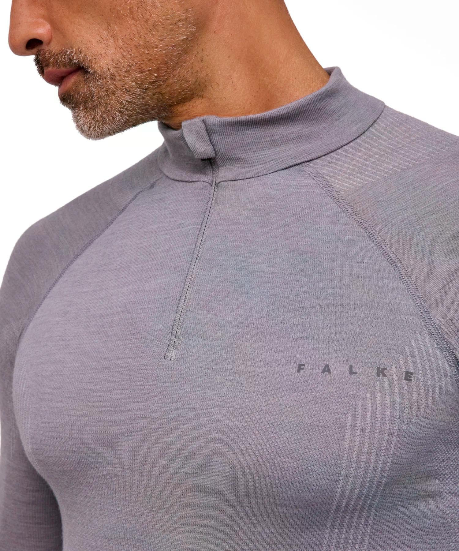Falke Wool-Tech High Zip Neck M L/S SH Lana Hilo Funcional Secado Rápido Capa de Base Superior Hombre (Pack de 1)