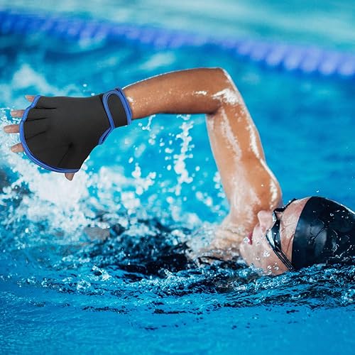 Vista 6 de 2 pares de guantes acuáticos de natación, guantes de entrenamiento de natación de mano, guantes de natación para hombres y mujeres, guantes de malla