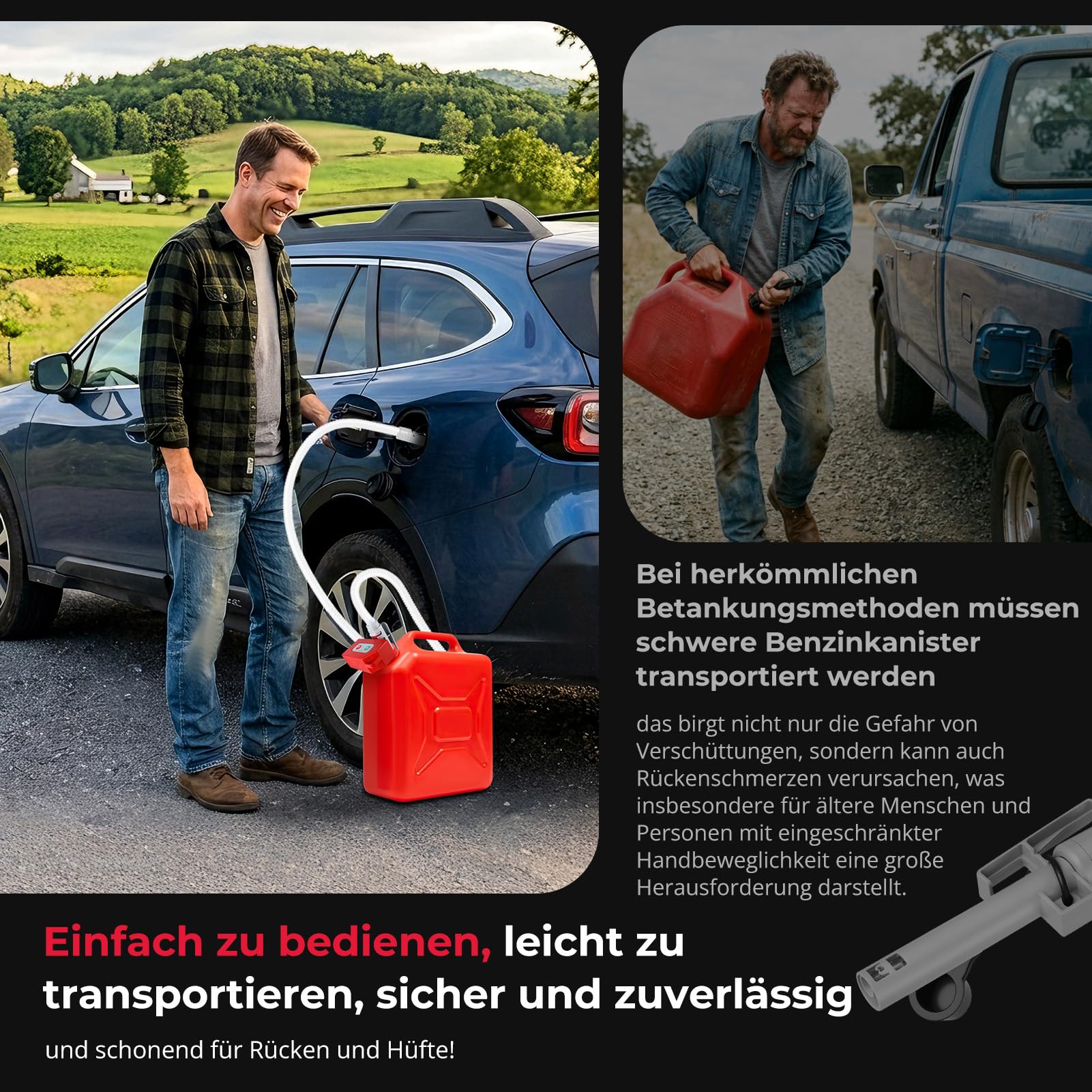 Pompe de transfert électrique, pompe à carburant, arrêt automatique, double alimentation (USB-C/AA), pompe à essence à main, pompe diesel 2,4 GPM avec tuyau de 183 cm pour essence, diesel et eau