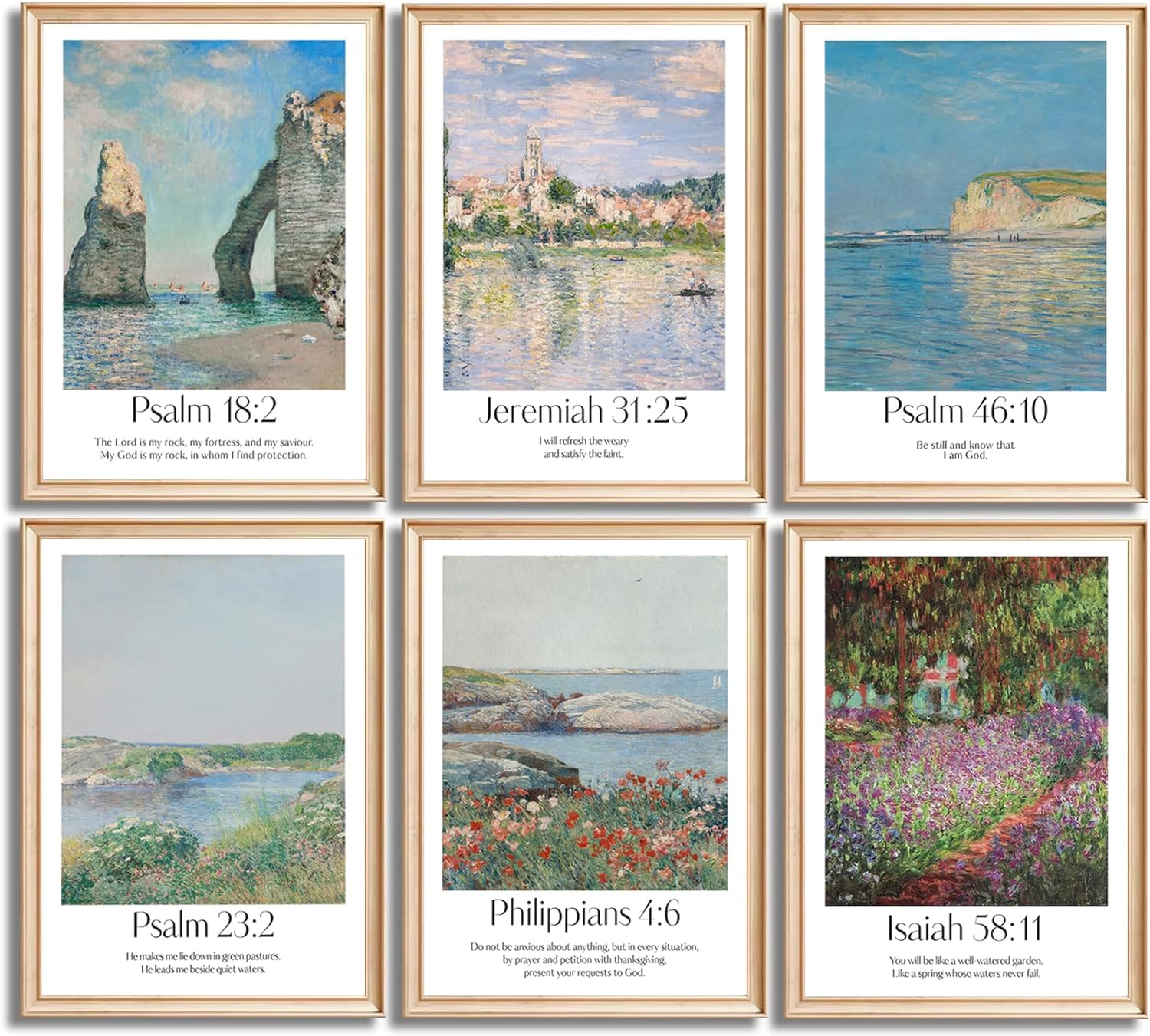 BBQCBA 6Pcs Christian Bible Verse Wall Art Psalm Religious Faith Wall Decor Pictures Vintage Nature Landscape Canvas Posters Prints for Living Room Bedroom Prayer Room church Decorations Unframed Blue 10L"x8W"Poster