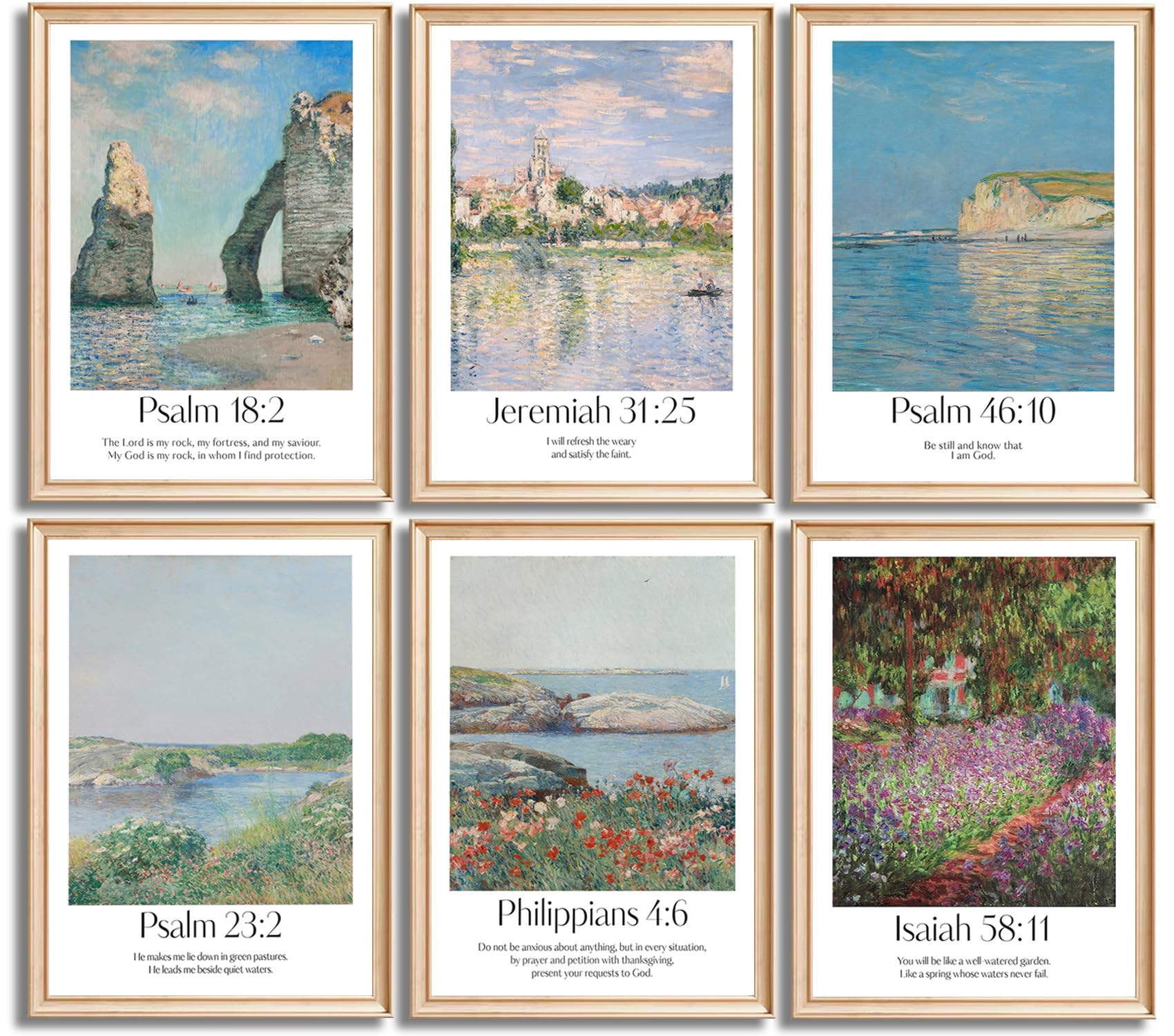 BBQCBA 6Pcs Christian Bible Verse Wall Art Psalm Religious Faith Wall Decor Pictures Vintage Nature Landscape Canvas Posters Prints for Living Room